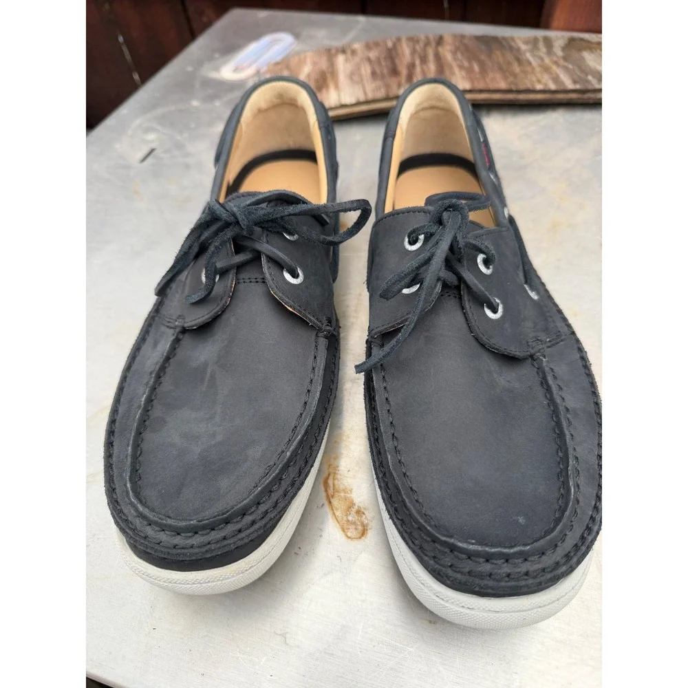 Sebago Ryde 2 Eye Black Leather Boat Shoes Mens 10M B226076 Deck Shoes Loafers